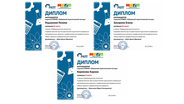 Призеры II краевой заочной научно-практической студенческой конференции исследовательских проектов с профессиональной направленностью «Новые горизонты профессионального развития»